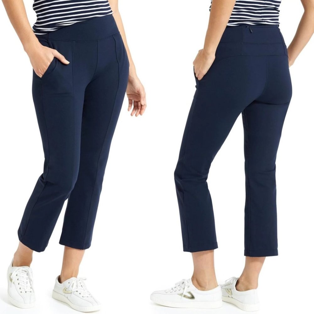 Athleta Navy Mid Rise Metro Crop Kick Flare Leggings